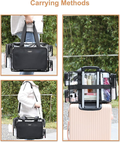 Extra Large Makeup Case with Plastic Dividers Washable and Easy to Clean, Travel Makeup Train Case Professional Makeup Artist Bag Portable Nail Organizer Box Art Supply Case (Black)