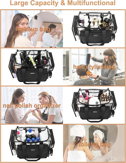 Extra Large Makeup Case with Plastic Dividers Washable and Easy to Clean, Travel Makeup Train Case Professional Makeup Artist Bag Portable Nail Organizer Box Art Supply Case (Black)