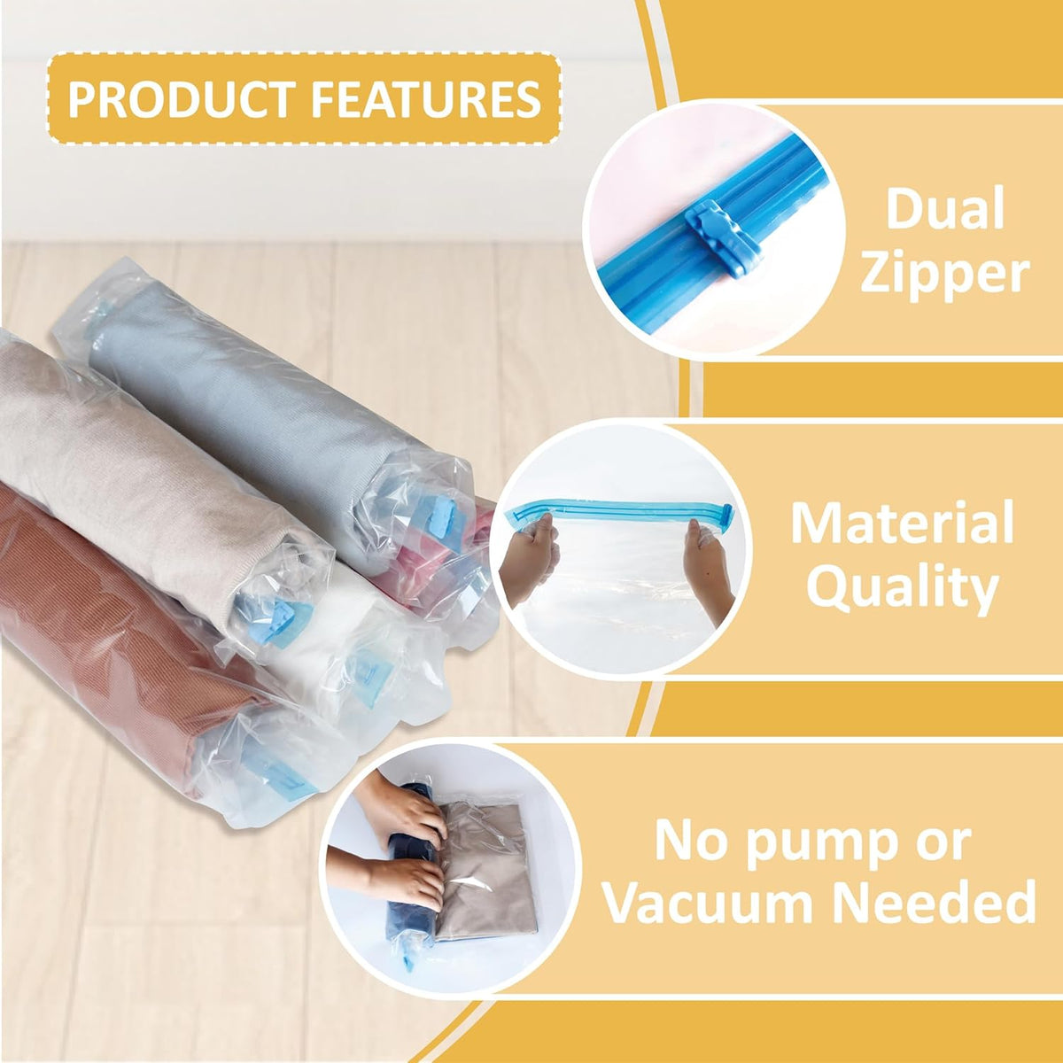 Compression Bags for Travel - Travel Essentials - 12 Pack Space Saver Plastic Packaging Bags - No Vacuum Needed - Compression Packing Bags for Cruise Accessories