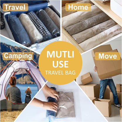 Compression Bags for Travel - Travel Essentials - 12 Pack Space Saver Plastic Packaging Bags - No Vacuum Needed - Compression Packing Bags for Cruise Accessories