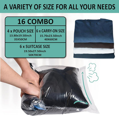 Compression Bags for Travel - Travel Essentials - 12 Pack Space Saver Plastic Packaging Bags - No Vacuum Needed - Compression Packing Bags for Cruise Accessories
