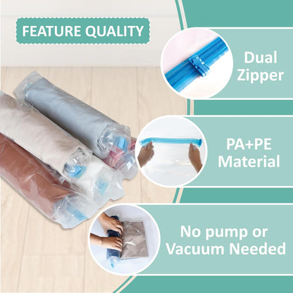 Compression Bags for Travel - Travel Essentials - 12 Pack Space Saver Plastic Packaging Bags - No Vacuum Needed - Compression Packing Bags for Cruise Accessories