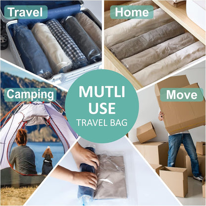 Compression Bags for Travel - Travel Essentials - 12 Pack Space Saver Plastic Packaging Bags - No Vacuum Needed - Compression Packing Bags for Cruise Accessories