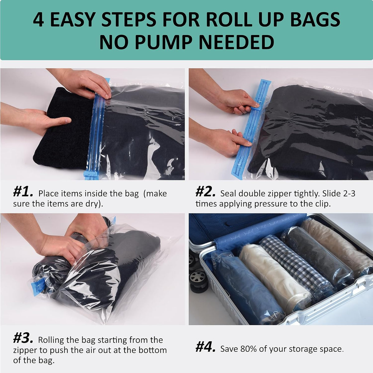 Compression Bags for Travel - Travel Essentials - 12 Pack Space Saver Plastic Packaging Bags - No Vacuum Needed - Compression Packing Bags for Cruise Accessories