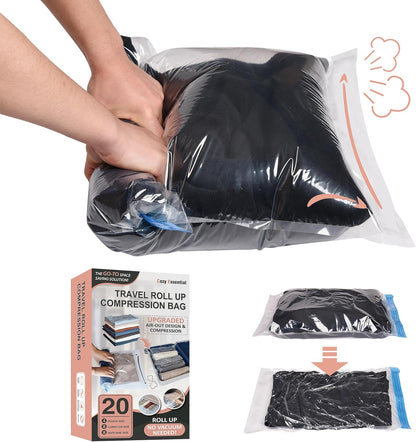 Compression Bags for Travel - Travel Essentials - 12 Pack Space Saver Plastic Packaging Bags - No Vacuum Needed - Compression Packing Bags for Cruise Accessories