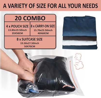 Compression Bags for Travel - Travel Essentials - 12 Pack Space Saver Plastic Packaging Bags - No Vacuum Needed - Compression Packing Bags for Cruise Accessories