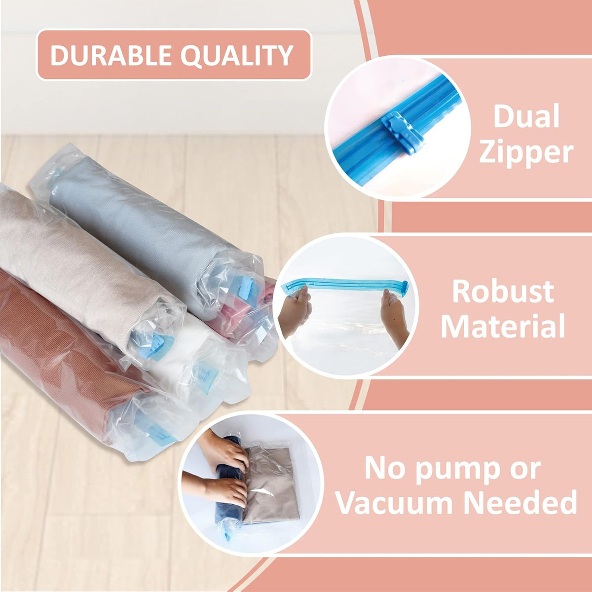 Compression Bags for Travel - Travel Essentials - 12 Pack Space Saver Plastic Packaging Bags - No Vacuum Needed - Compression Packing Bags for Cruise Accessories
