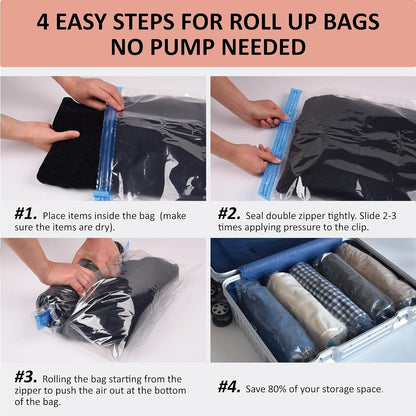 Compression Bags for Travel - Travel Essentials - 12 Pack Space Saver Plastic Packaging Bags - No Vacuum Needed - Compression Packing Bags for Cruise Accessories