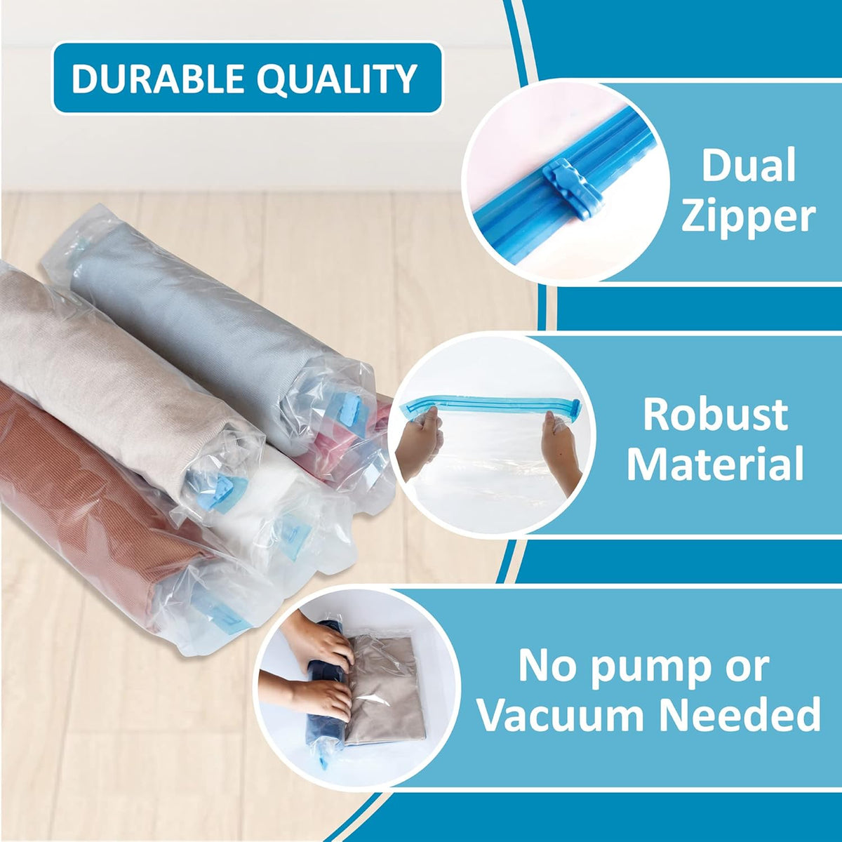 Compression Bags for Travel - Travel Essentials - 12 Pack Space Saver Plastic Packaging Bags - No Vacuum Needed - Compression Packing Bags for Cruise Accessories