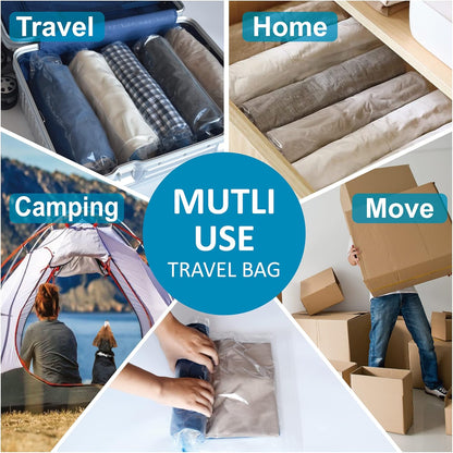 Compression Bags for Travel - Travel Essentials - 12 Pack Space Saver Plastic Packaging Bags - No Vacuum Needed - Compression Packing Bags for Cruise Accessories
