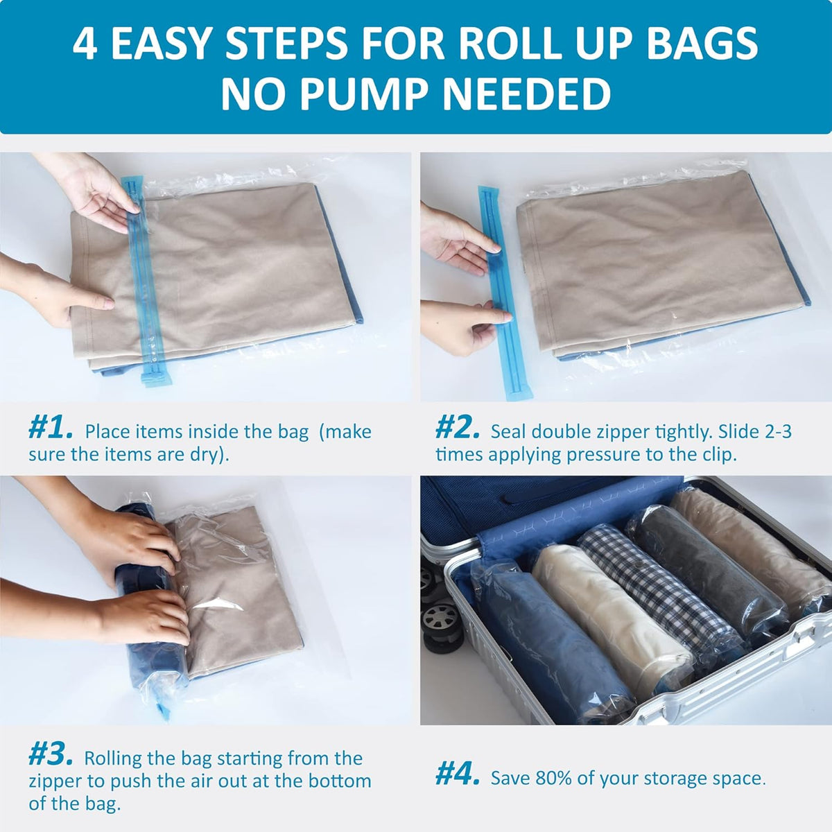 Compression Bags for Travel - Travel Essentials - 12 Pack Space Saver Plastic Packaging Bags - No Vacuum Needed - Compression Packing Bags for Cruise Accessories