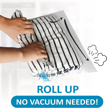 Compression Bags for Travel - Travel Essentials - 12 Pack Space Saver Plastic Packaging Bags - No Vacuum Needed - Compression Packing Bags for Cruise Accessories
