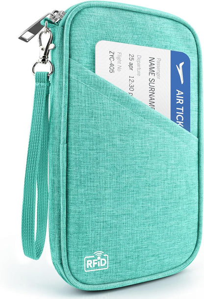 Passport Holder Family RFID Travel Document Organizer for Women Waterproof Passport Wallet Men Portable Case for Cards, Boarding Pass, ID, Money, Tickets with Zipper