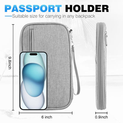 Passport Holder Family RFID Travel Document Organizer for Women Waterproof Passport Wallet Men Portable Case for Cards, Boarding Pass, ID, Money, Tickets with Zipper