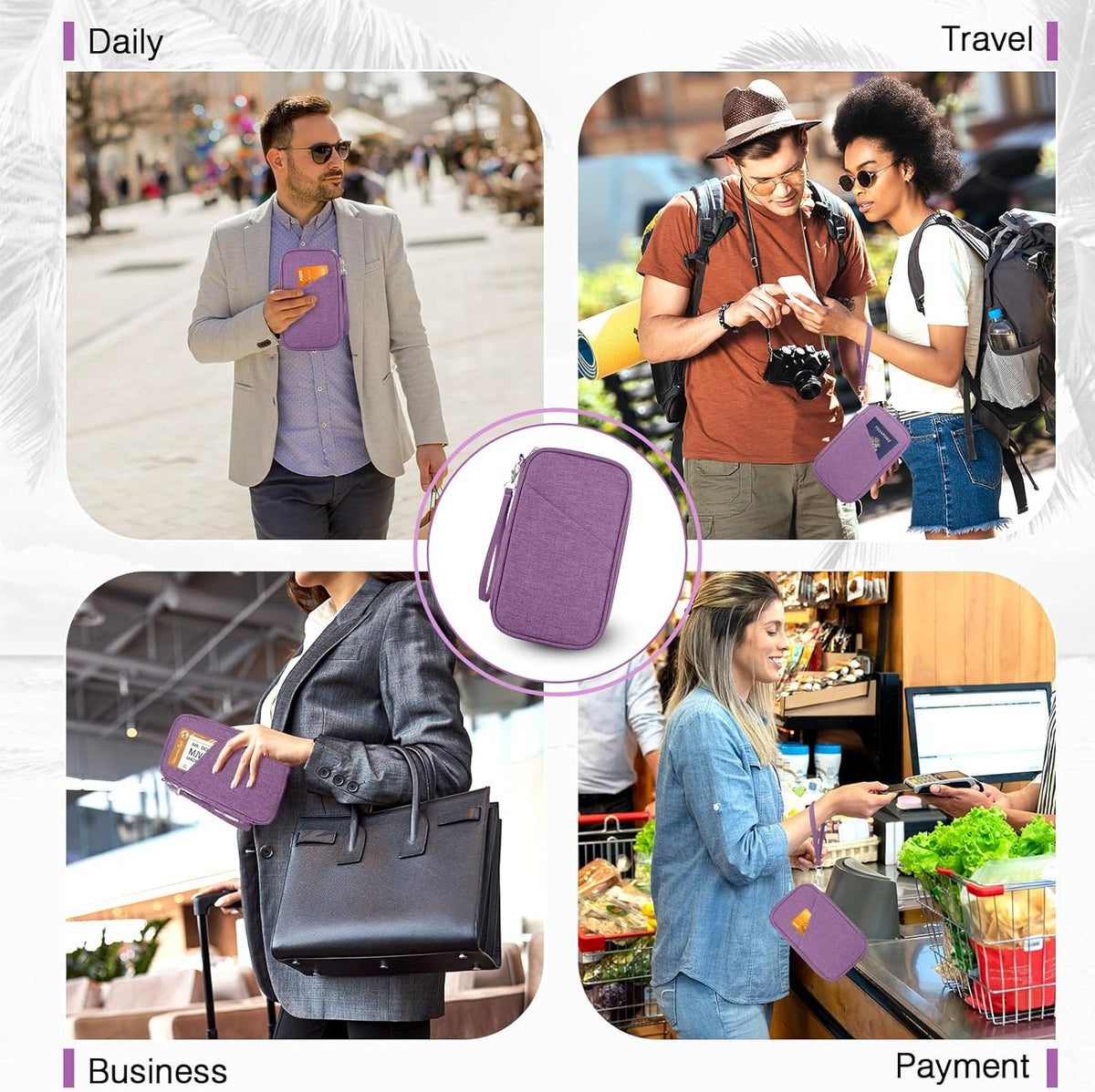 Passport Holder Family RFID Travel Document Organizer for Women Waterproof Passport Wallet Men Portable Case for Cards, Boarding Pass, ID, Money, Tickets with Zipper