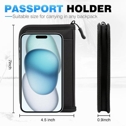 Passport Holder Family RFID Travel Document Organizer for Women Waterproof Passport Wallet Men Portable Case for Cards, Boarding Pass, ID, Money, Tickets with Zipper