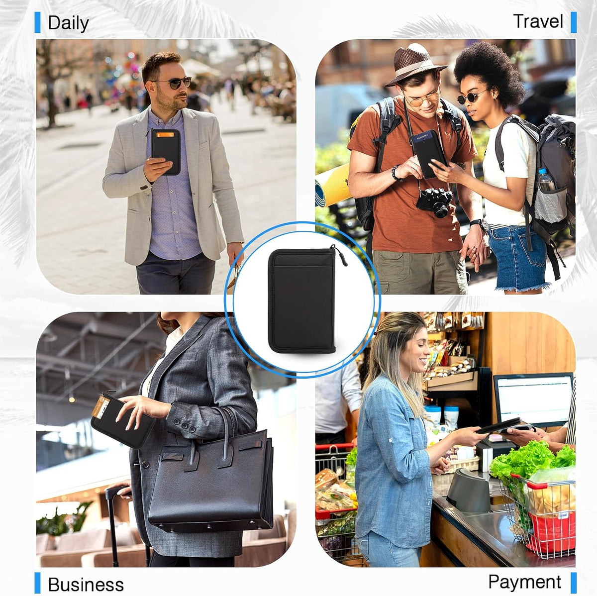 Passport Holder Family RFID Travel Document Organizer for Women Waterproof Passport Wallet Men Portable Case for Cards, Boarding Pass, ID, Money, Tickets with Zipper