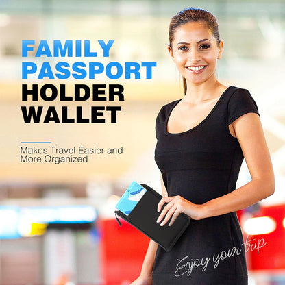 Passport Holder Family RFID Travel Document Organizer for Women Waterproof Passport Wallet Men Portable Case for Cards, Boarding Pass, ID, Money, Tickets with Zipper