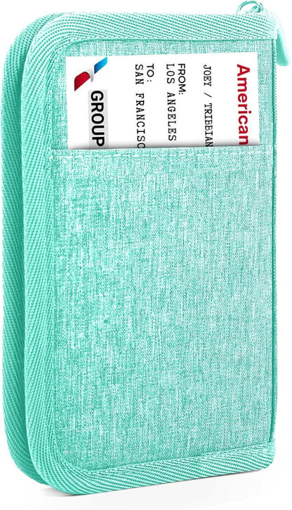 Passport Holder Family RFID Travel Document Organizer for Women Waterproof Passport Wallet Men Portable Case for Cards, Boarding Pass, ID, Money, Tickets with Zipper