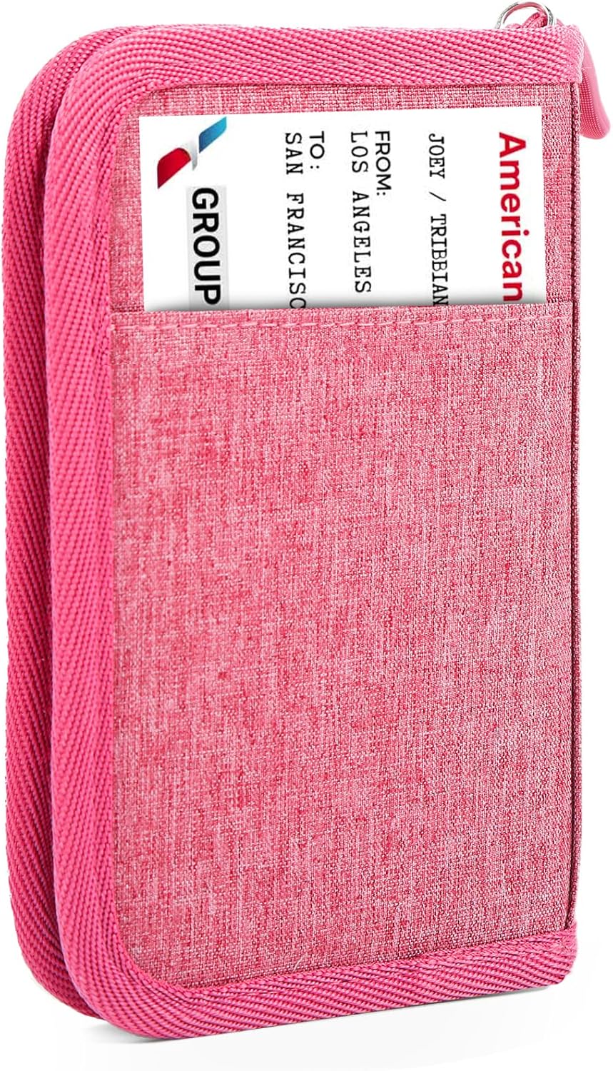 Passport Holder Family RFID Travel Document Organizer for Women Waterproof Passport Wallet Men Portable Case for Cards, Boarding Pass, ID, Money, Tickets with Zipper