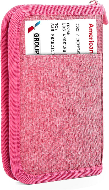 Passport Holder Family RFID Travel Document Organizer for Women Waterproof Passport Wallet Men Portable Case for Cards, Boarding Pass, ID, Money, Tickets with Zipper