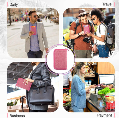 Passport Holder Family RFID Travel Document Organizer for Women Waterproof Passport Wallet Men Portable Case for Cards, Boarding Pass, ID, Money, Tickets with Zipper