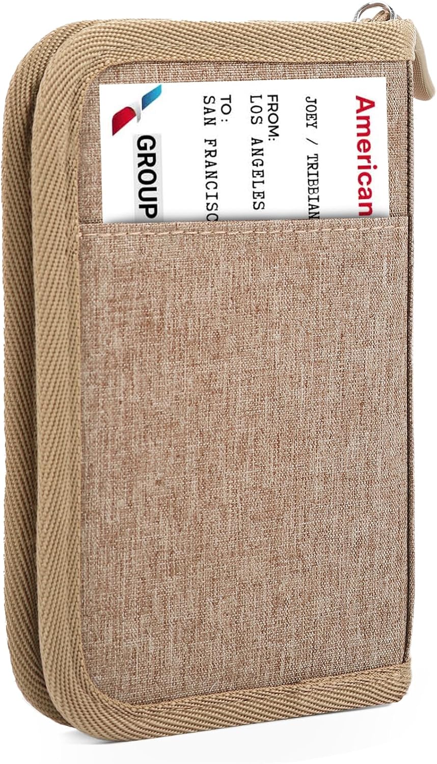 Passport Holder Family RFID Travel Document Organizer for Women Waterproof Passport Wallet Men Portable Case for Cards, Boarding Pass, ID, Money, Tickets with Zipper