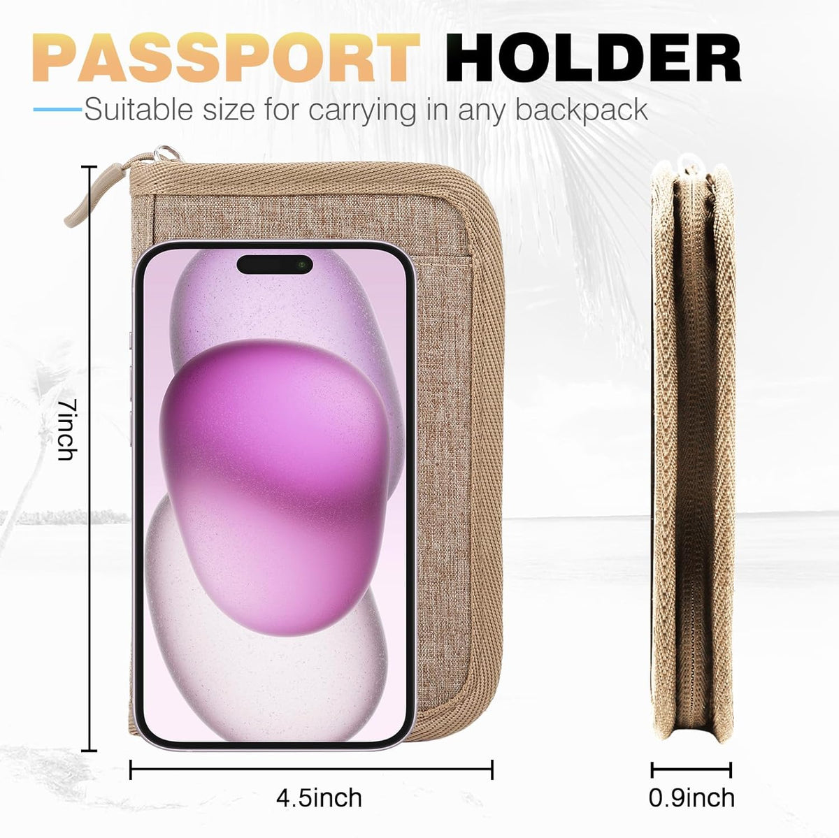 Passport Holder Family RFID Travel Document Organizer for Women Waterproof Passport Wallet Men Portable Case for Cards, Boarding Pass, ID, Money, Tickets with Zipper