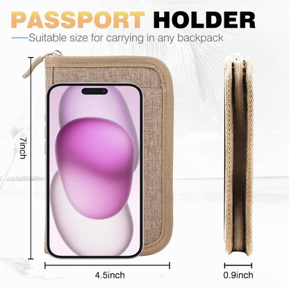 Passport Holder Family RFID Travel Document Organizer for Women Waterproof Passport Wallet Men Portable Case for Cards, Boarding Pass, ID, Money, Tickets with Zipper