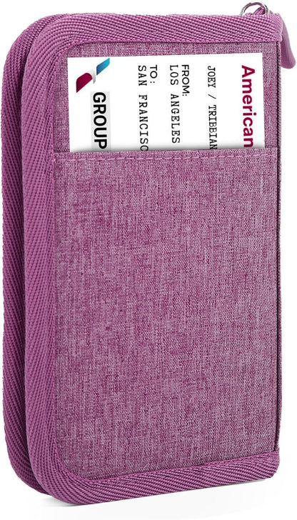 Passport Holder Family RFID Travel Document Organizer for Women Waterproof Passport Wallet Men Portable Case for Cards, Boarding Pass, ID, Money, Tickets with Zipper