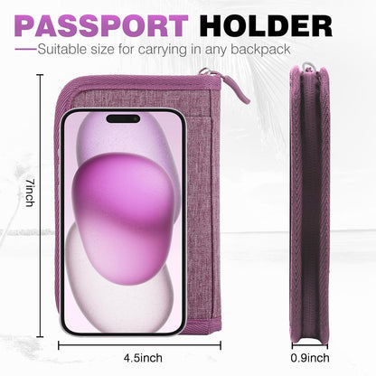 Passport Holder Family RFID Travel Document Organizer for Women Waterproof Passport Wallet Men Portable Case for Cards, Boarding Pass, ID, Money, Tickets with Zipper