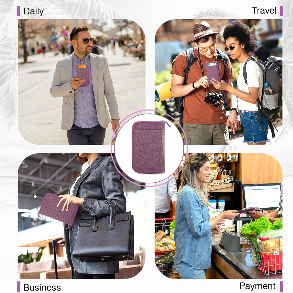 Passport Holder Family RFID Travel Document Organizer for Women Waterproof Passport Wallet Men Portable Case for Cards, Boarding Pass, ID, Money, Tickets with Zipper