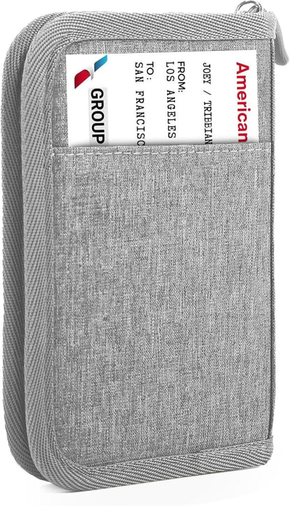 Passport Holder Family RFID Travel Document Organizer for Women Waterproof Passport Wallet Men Portable Case for Cards, Boarding Pass, ID, Money, Tickets with Zipper