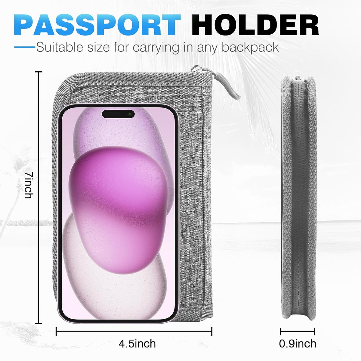 Passport Holder Family RFID Travel Document Organizer for Women Waterproof Passport Wallet Men Portable Case for Cards, Boarding Pass, ID, Money, Tickets with Zipper