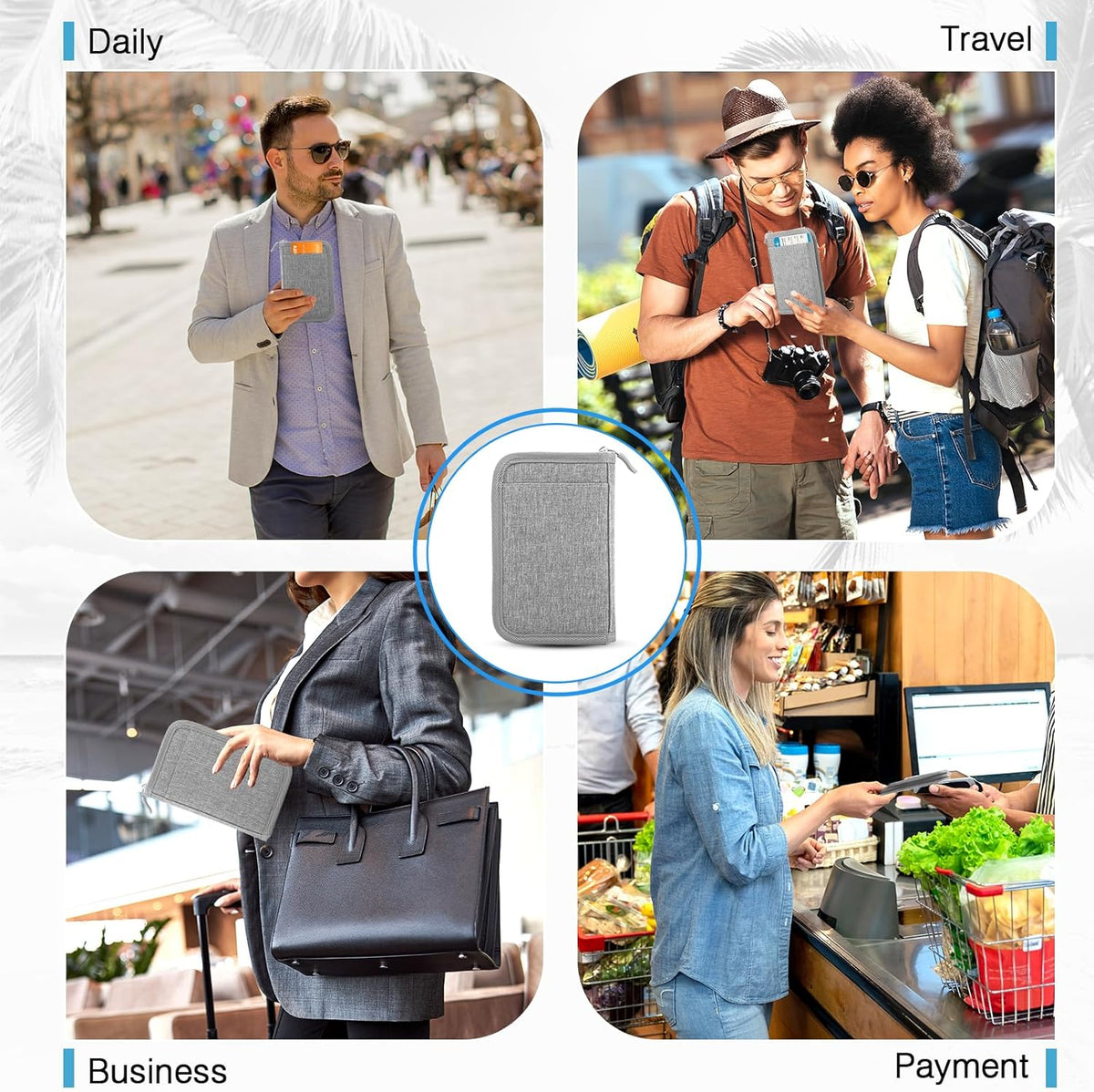 Passport Holder Family RFID Travel Document Organizer for Women Waterproof Passport Wallet Men Portable Case for Cards, Boarding Pass, ID, Money, Tickets with Zipper
