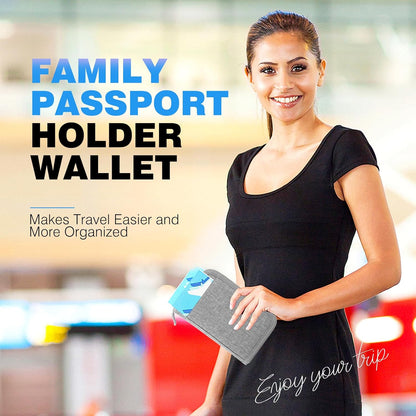 Passport Holder Family RFID Travel Document Organizer for Women Waterproof Passport Wallet Men Portable Case for Cards, Boarding Pass, ID, Money, Tickets with Zipper