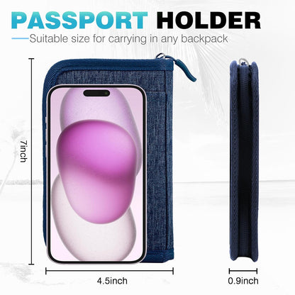 Passport Holder Family RFID Travel Document Organizer for Women Waterproof Passport Wallet Men Portable Case for Cards, Boarding Pass, ID, Money, Tickets with Zipper