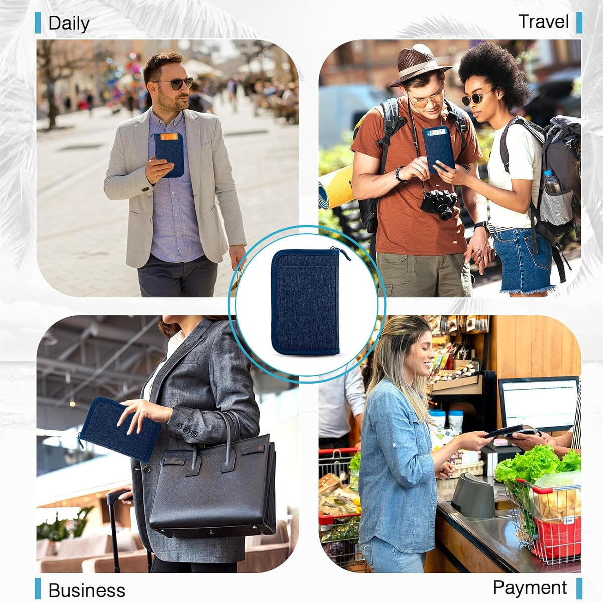 Passport Holder Family RFID Travel Document Organizer for Women Waterproof Passport Wallet Men Portable Case for Cards, Boarding Pass, ID, Money, Tickets with Zipper