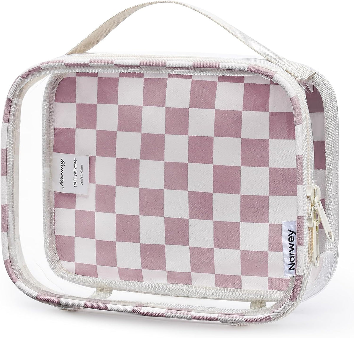 TSA Approved Clear Toiletry Bag for Travel, Waterproof PVC Clear Makeup Bags, Portable Compact Cosmetic Bag Make Up Organizer, Airport Airline Quart Size Compliant Bag (Dusty Pink Stripe)