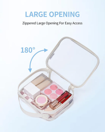TSA Approved Clear Toiletry Bag for Travel, Waterproof PVC Clear Makeup Bags, Portable Compact Cosmetic Bag Make Up Organizer, Airport Airline Quart Size Compliant Bag (Dusty Pink Stripe)