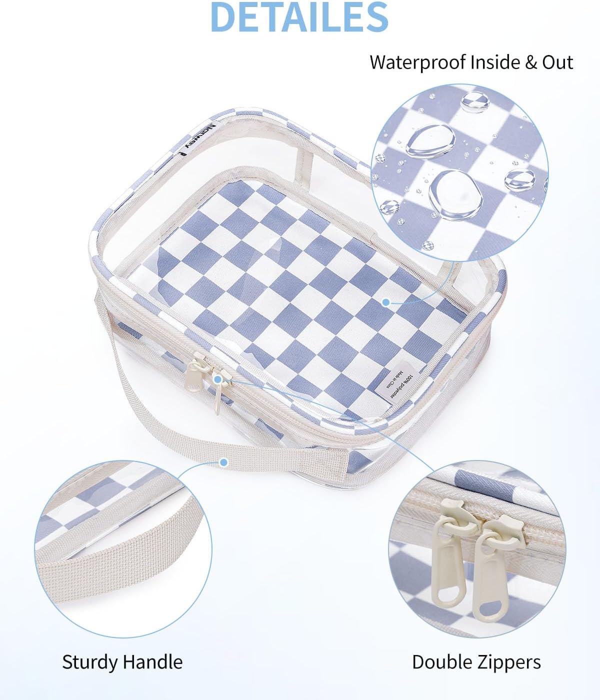 TSA Approved Clear Toiletry Bag for Travel, Waterproof PVC Clear Makeup Bags, Portable Compact Cosmetic Bag Make Up Organizer, Airport Airline Quart Size Compliant Bag (Dusty Pink Stripe)