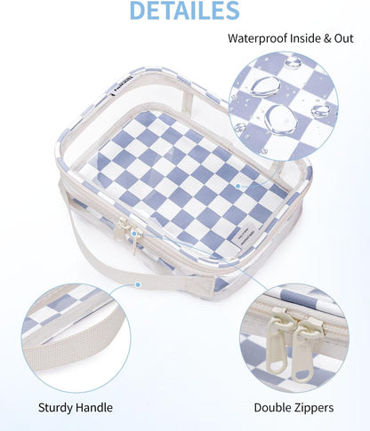 TSA Approved Clear Toiletry Bag for Travel, Waterproof PVC Clear Makeup Bags, Portable Compact Cosmetic Bag Make Up Organizer, Airport Airline Quart Size Compliant Bag (Dusty Pink Stripe)