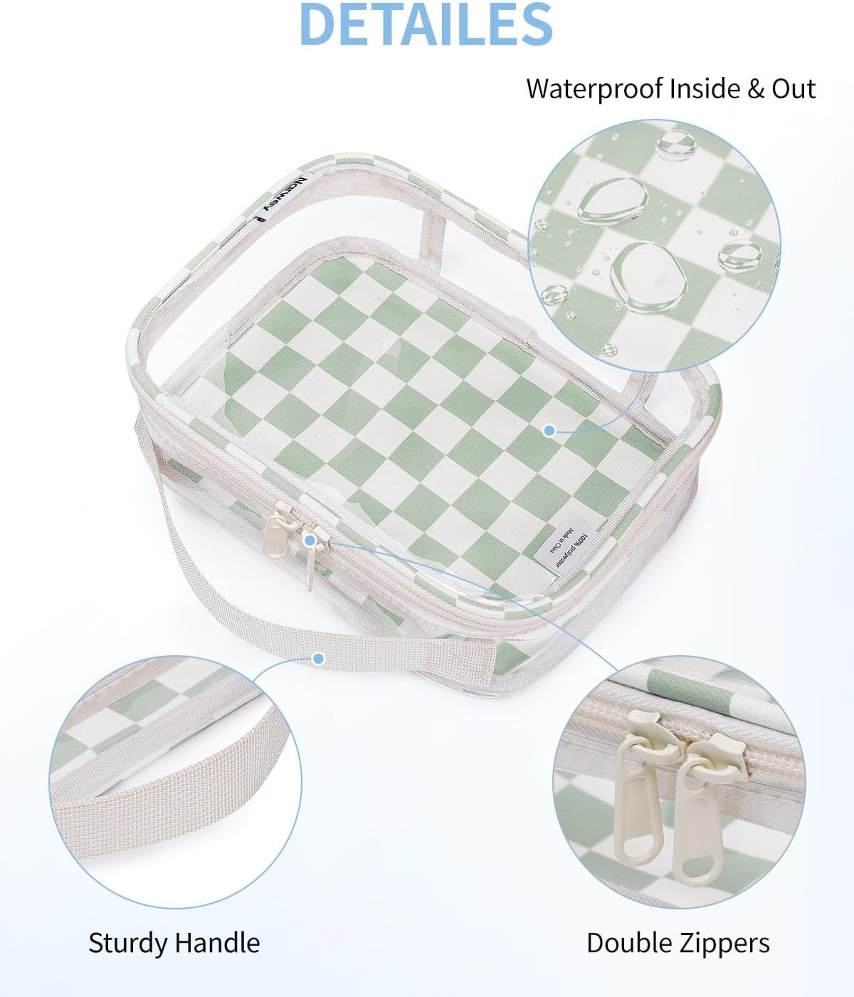 TSA Approved Clear Toiletry Bag for Travel, Waterproof PVC Clear Makeup Bags, Portable Compact Cosmetic Bag Make Up Organizer, Airport Airline Quart Size Compliant Bag (Dusty Pink Stripe)