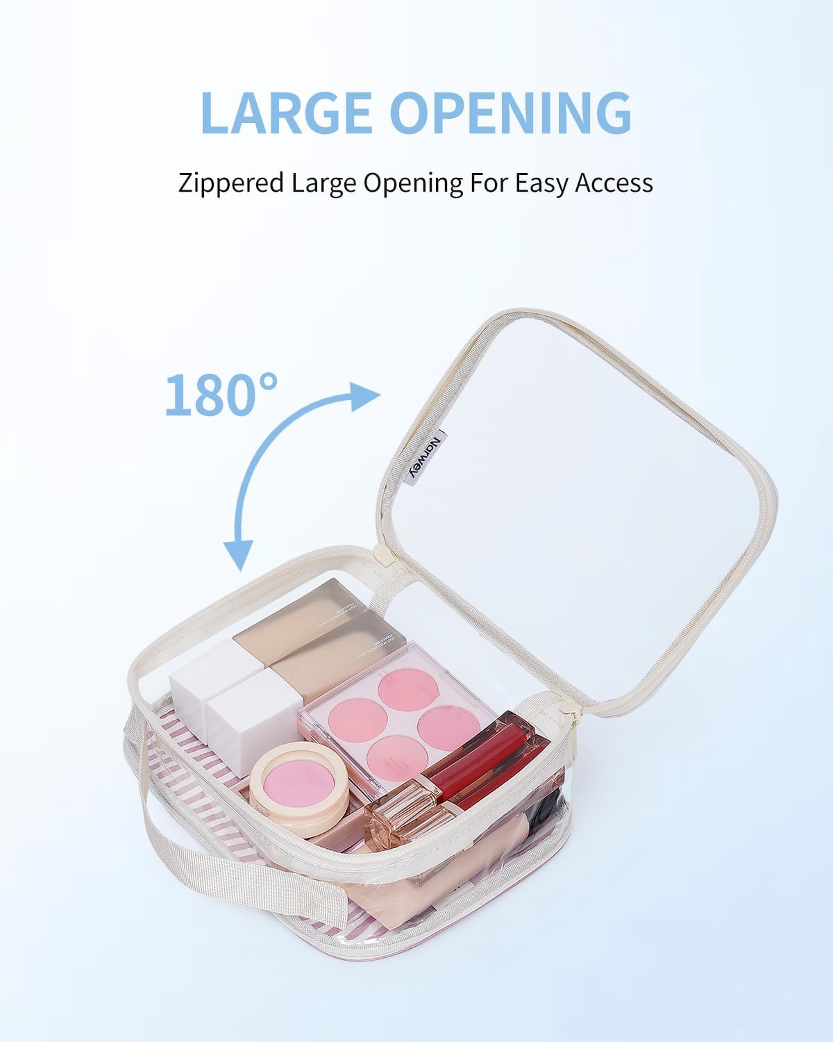 TSA Approved Clear Toiletry Bag for Travel, Waterproof PVC Clear Makeup Bags, Portable Compact Cosmetic Bag Make Up Organizer, Airport Airline Quart Size Compliant Bag (Dusty Pink Stripe)