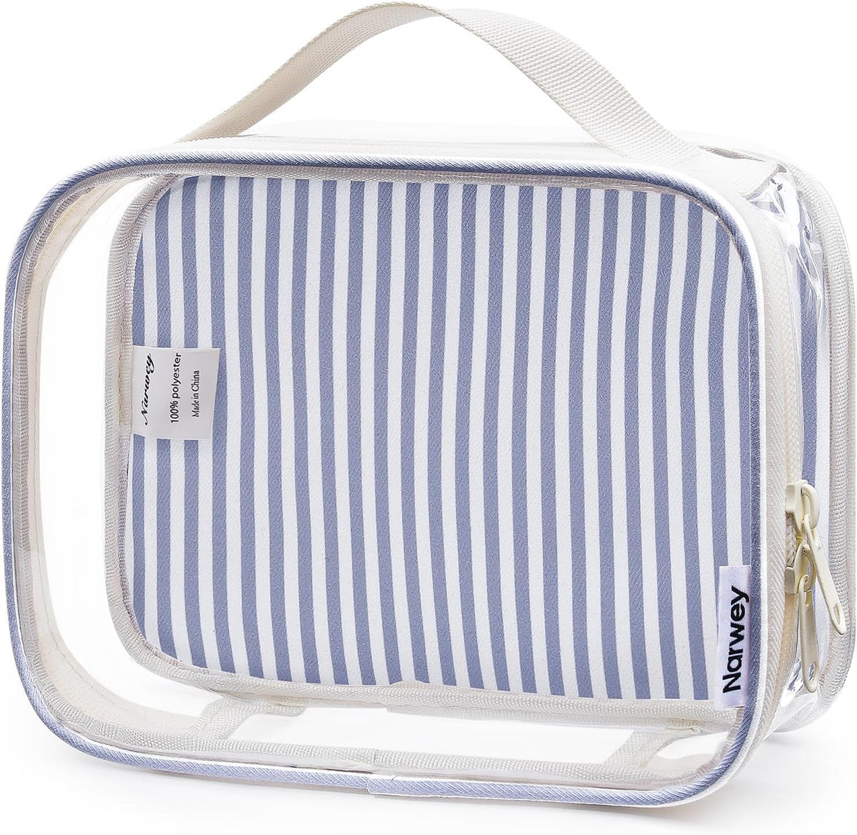 TSA Approved Clear Toiletry Bag for Travel, Waterproof PVC Clear Makeup Bags, Portable Compact Cosmetic Bag Make Up Organizer, Airport Airline Quart Size Compliant Bag (Dusty Pink Stripe)