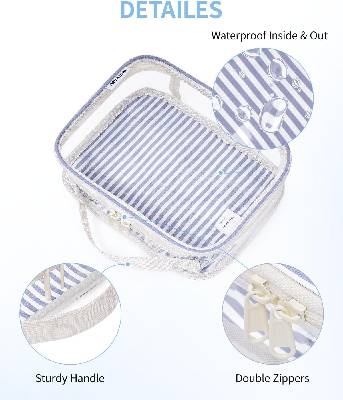 TSA Approved Clear Toiletry Bag for Travel, Waterproof PVC Clear Makeup Bags, Portable Compact Cosmetic Bag Make Up Organizer, Airport Airline Quart Size Compliant Bag (Dusty Pink Stripe)