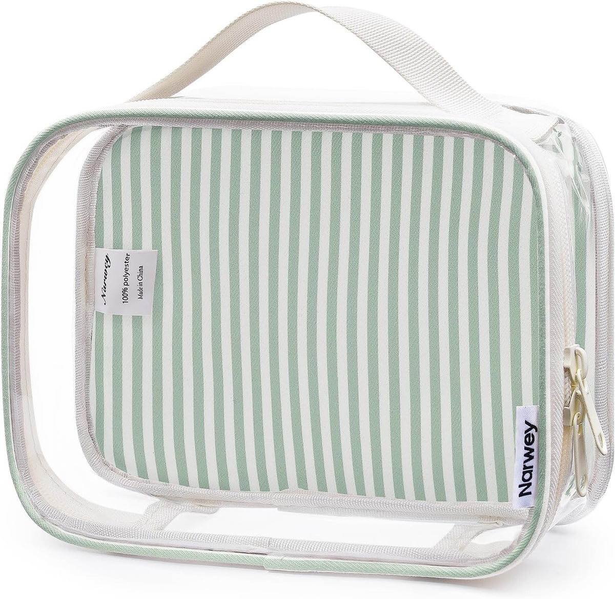 TSA Approved Clear Toiletry Bag for Travel, Waterproof PVC Clear Makeup Bags, Portable Compact Cosmetic Bag Make Up Organizer, Airport Airline Quart Size Compliant Bag (Dusty Pink Stripe)