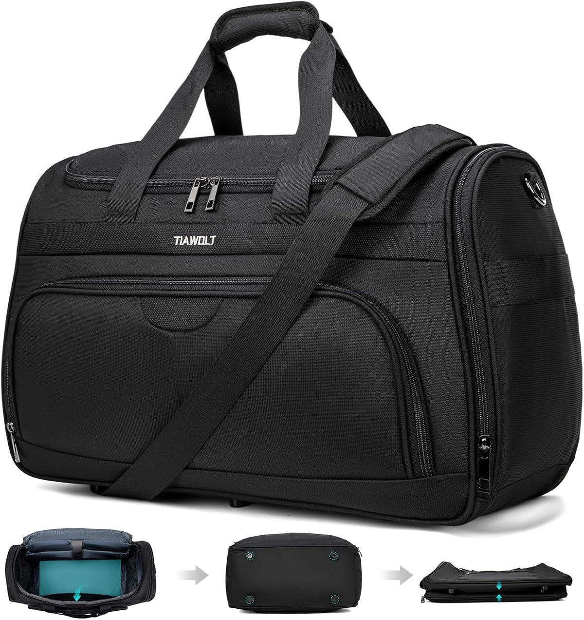 Underseat Carry On Luggage Lightweight Travel Tote Weekender Bag Overnight Duffle for Trip, Travel Essentials Personal Item Travel Bag for Women and Men,Black