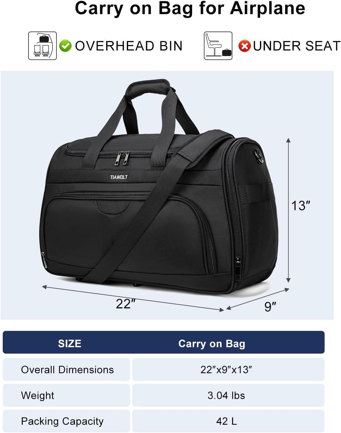 Underseat Carry On Luggage Lightweight Travel Tote Weekender Bag Overnight Duffle for Trip, Travel Essentials Personal Item Travel Bag for Women and Men,Black