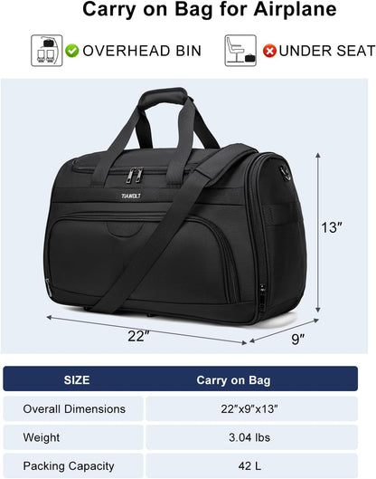 Underseat Carry On Luggage Lightweight Travel Tote Weekender Bag Overnight Duffle for Trip, Travel Essentials Personal Item Travel Bag for Women and Men,Black